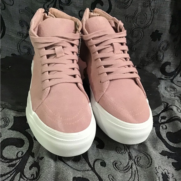 Pink leather (suede) platform sneaker boots - Picture 1 of 9